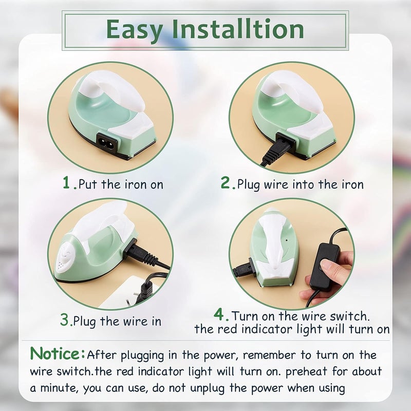 Honoson Mini Craft Iron Mini Heat Press Small Iron 3.93 x 2.36 x 2.76 in Portable Handy Tiny Flatiron with Charging Base Accessory for Fuse Bead Patch DIY Heat Transfer Vinyl(Green) - Image 3